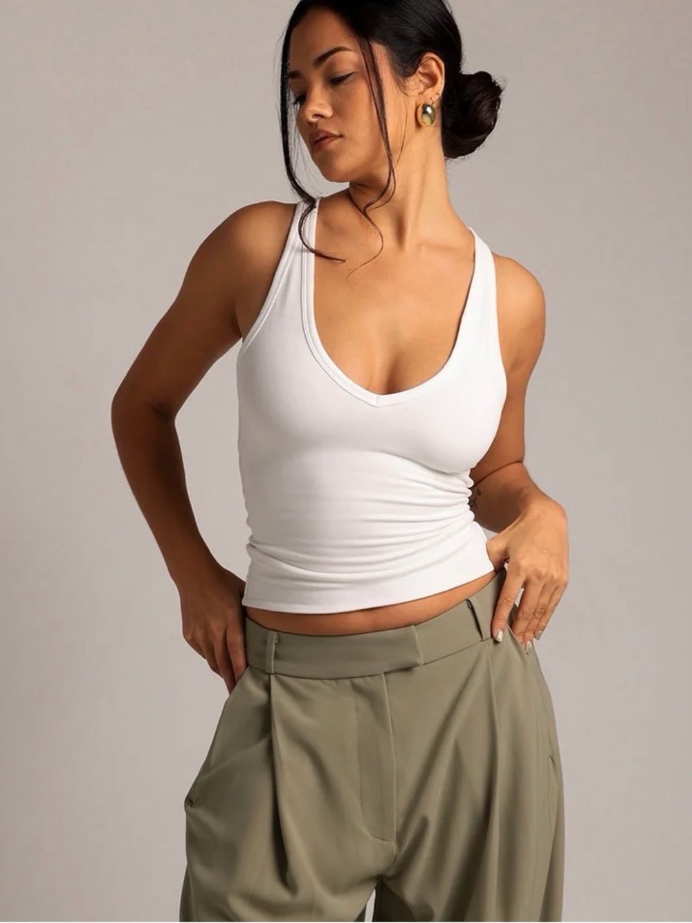 GAJI Classic White V-Neck Tank Top